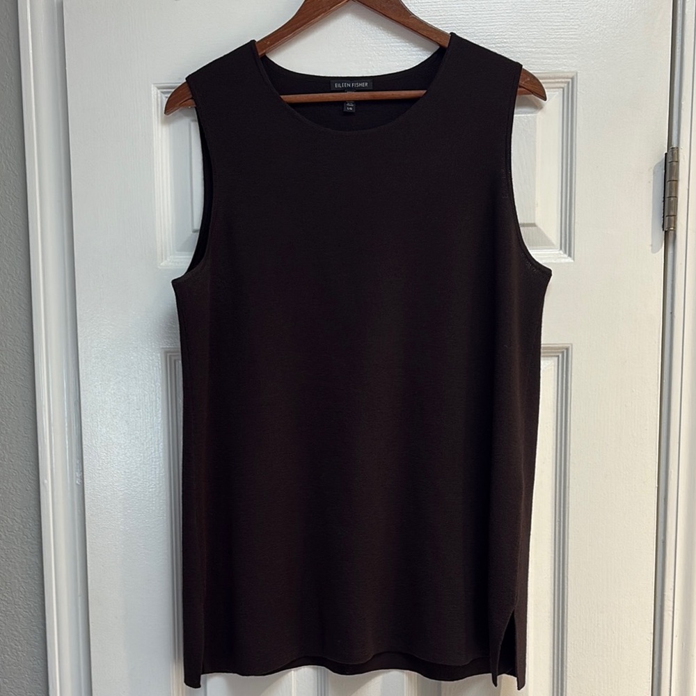 EILEEN FISHER Dark Chocolate Brown Sleeveless Crewneck Tunic